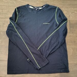 Burberry Dark Blue Long Sleeve Tee with Green Accents